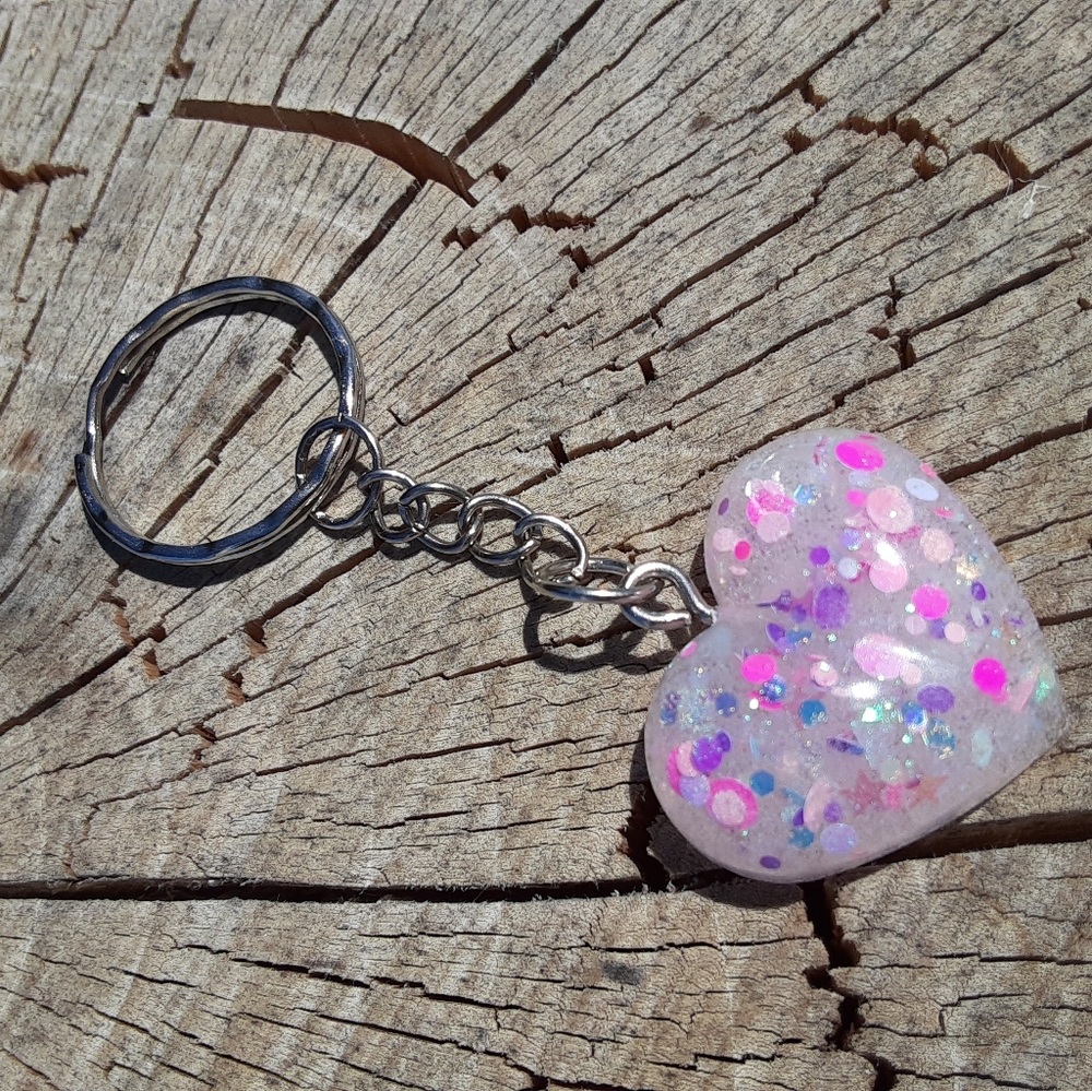 Handmade Pink resin heart keychain
